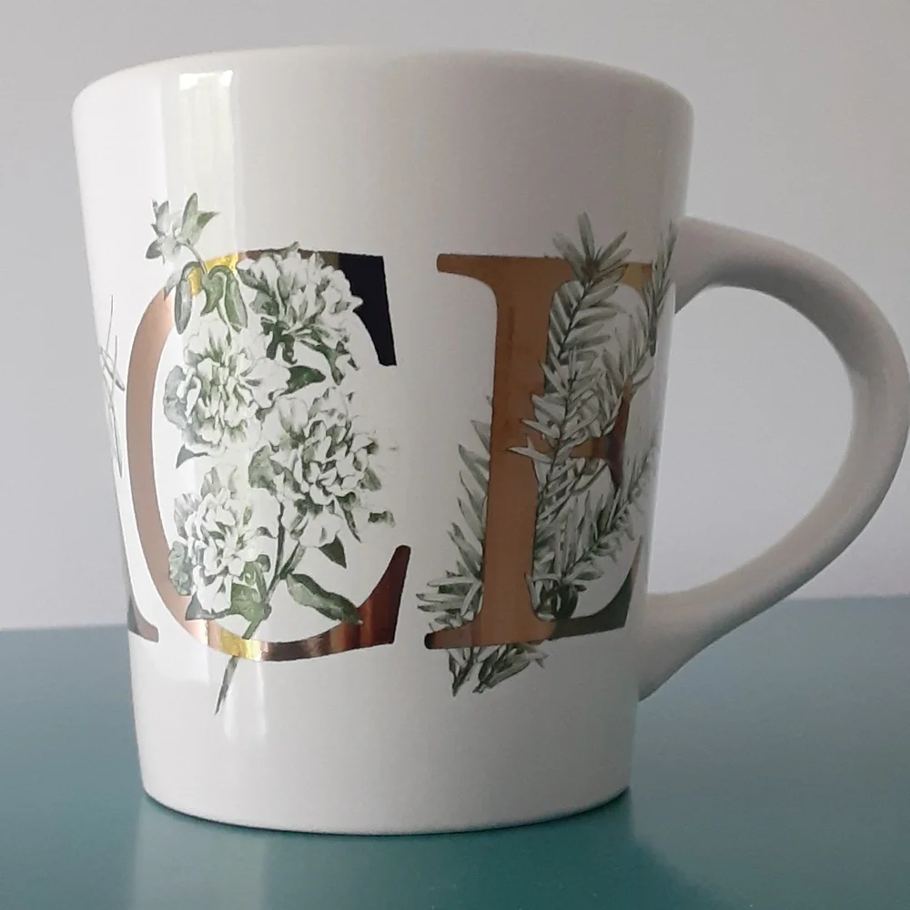 Williams Sonoma PEACE Winter Greenery Foliage 14 oz White Mug